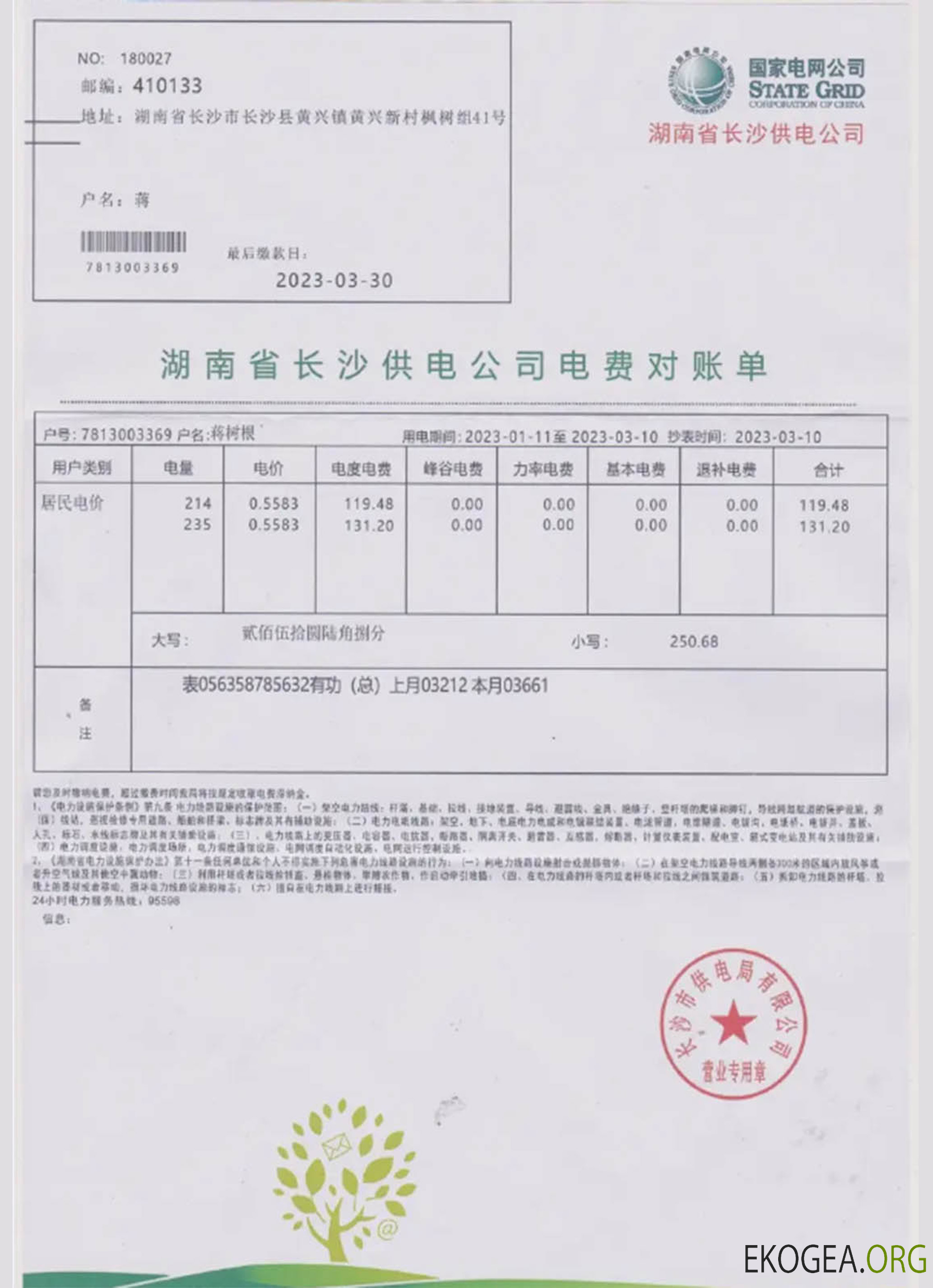 China state power grid utility bill in PSD format